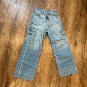 American Eagle Outfitters Light Blue Cargo Wide-Leg Jeans